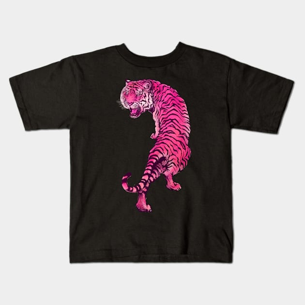 Cyberpunk Neon Pink Tiger Kids T-Shirt by CRAFTY BITCH